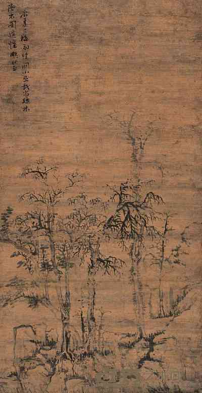 谢时臣 落木图 镜心 76×39cm